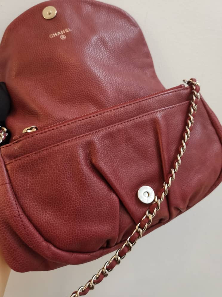 Crossbody Half Moon Flap Dark Red Caviar Leather with SHW