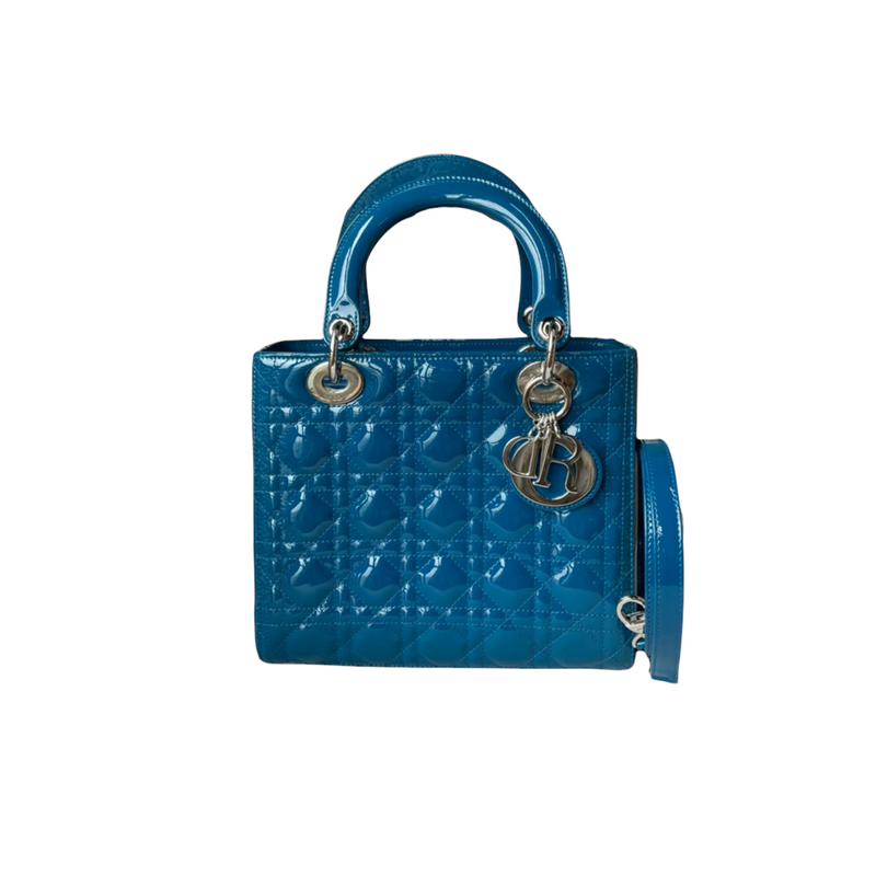 Lady Dior Patent Cannage Medium Blue SHW