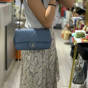 CC Crossing Flap Small Lambskin Blue SHW