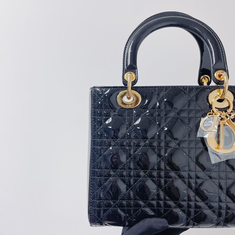 Lady Dior Patent  Medium Black GHW