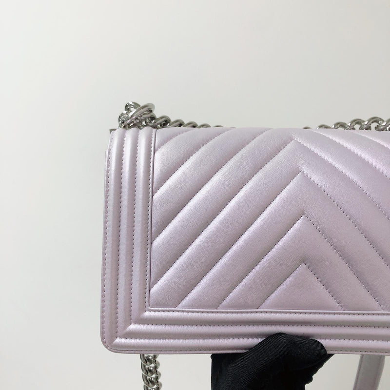 Chanel Medium Boy bag pink iridescent calfskin