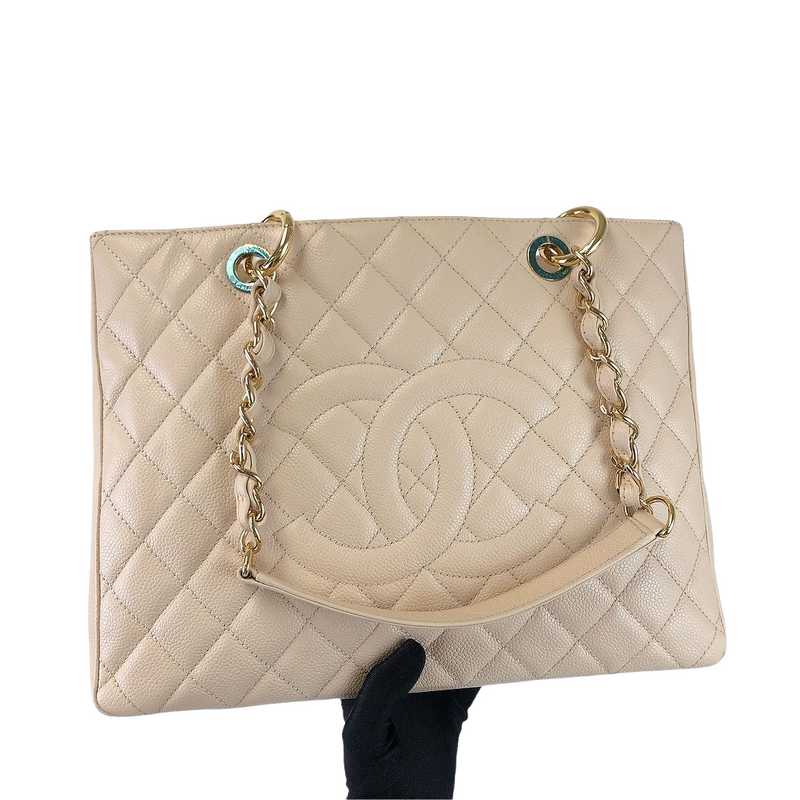 GST Grand Shopping Tote Beige Caviar GHW