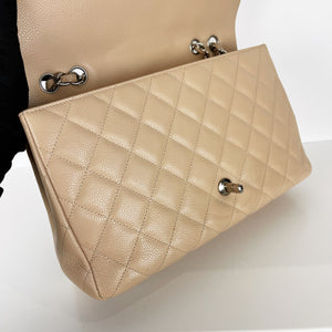 Single Flap Jumbo in Beige Caviar with SHW
