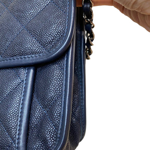 French Riviera Flap Caviar Navy Blue SHW