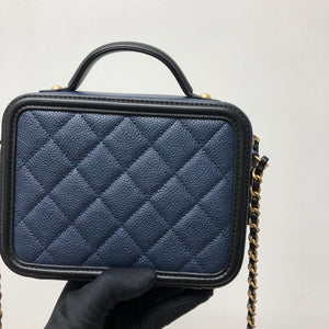 Small Caviar Quilted Filigree Vanity Case Blue/Black