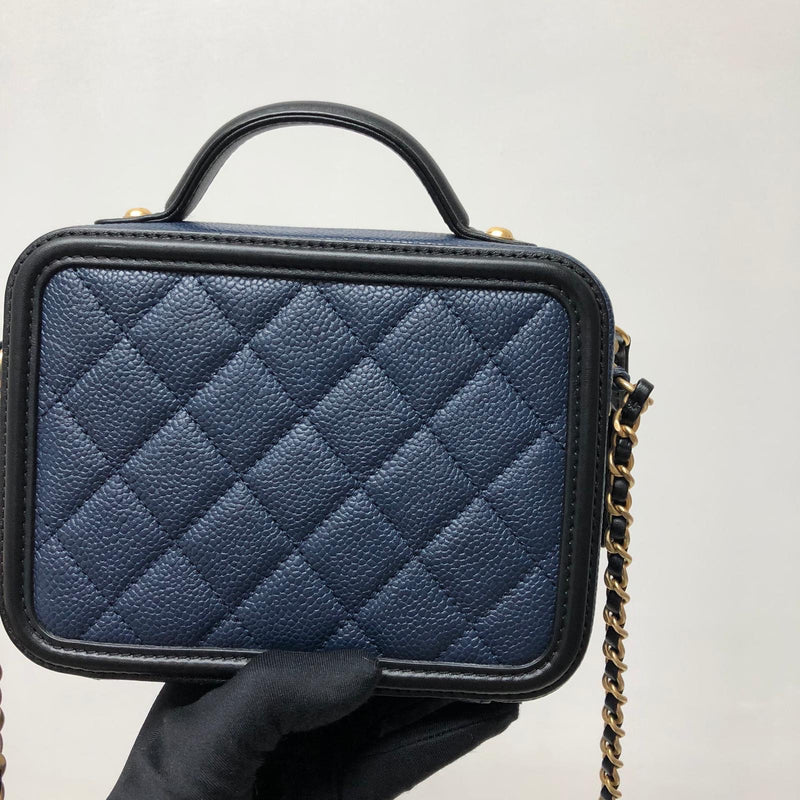 Small Caviar Quilted Filigree Vanity Case Blue/Black