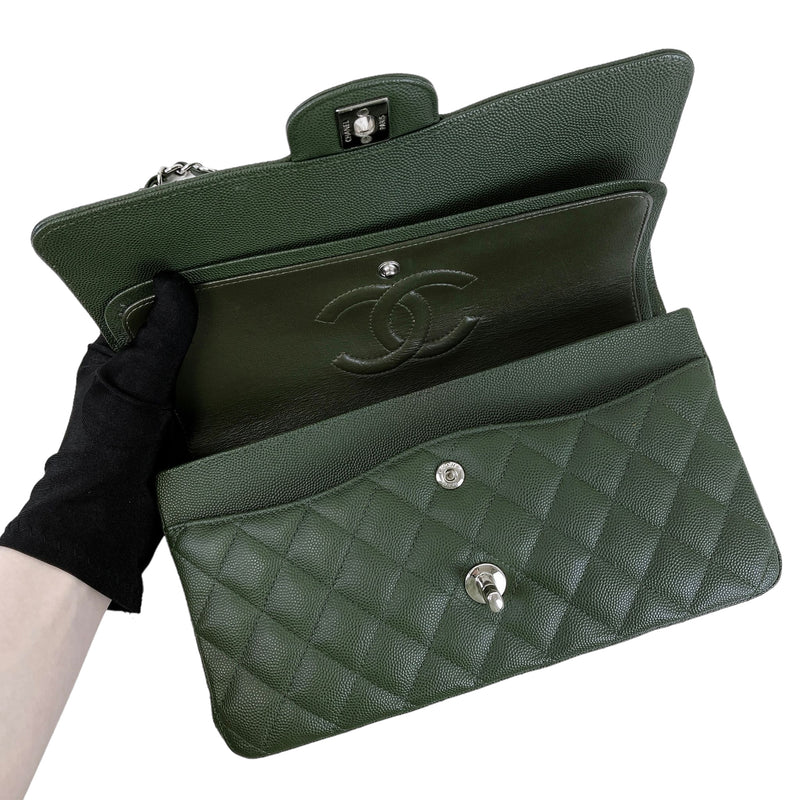 Medium Classic Double Flap Caviar Green SHW