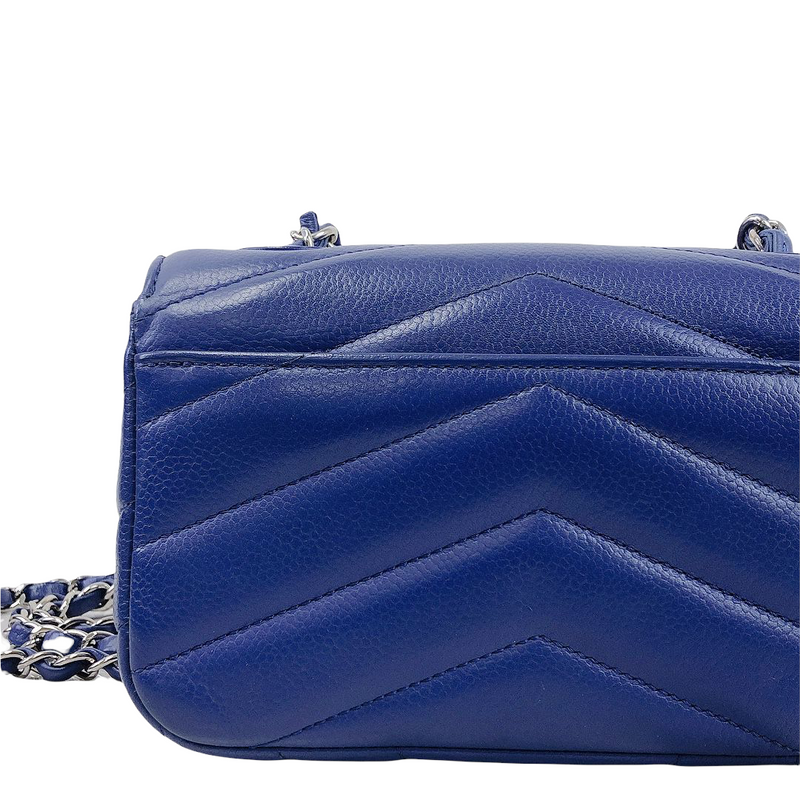 Chevron Flap Mini Rectangle Caviar Blue SHW