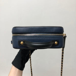 Small Caviar Quilted Filigree Vanity Case Blue/Black