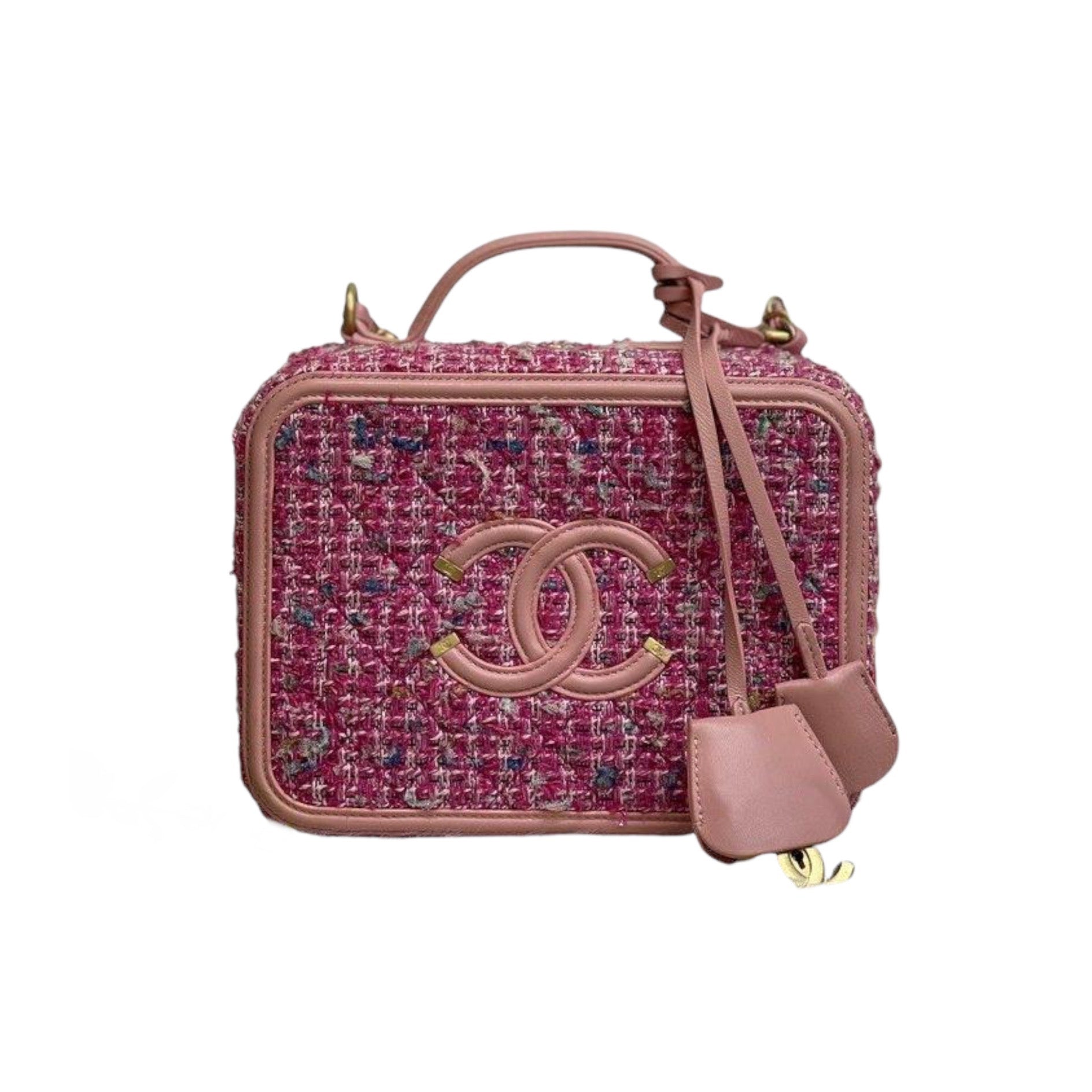 CHANEL Filigree Vanity Case Medium Tweed Pink GHW – Bag Religion
