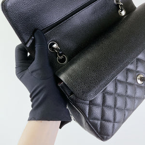 Classic Double Flap Medium Caviar Black SHW