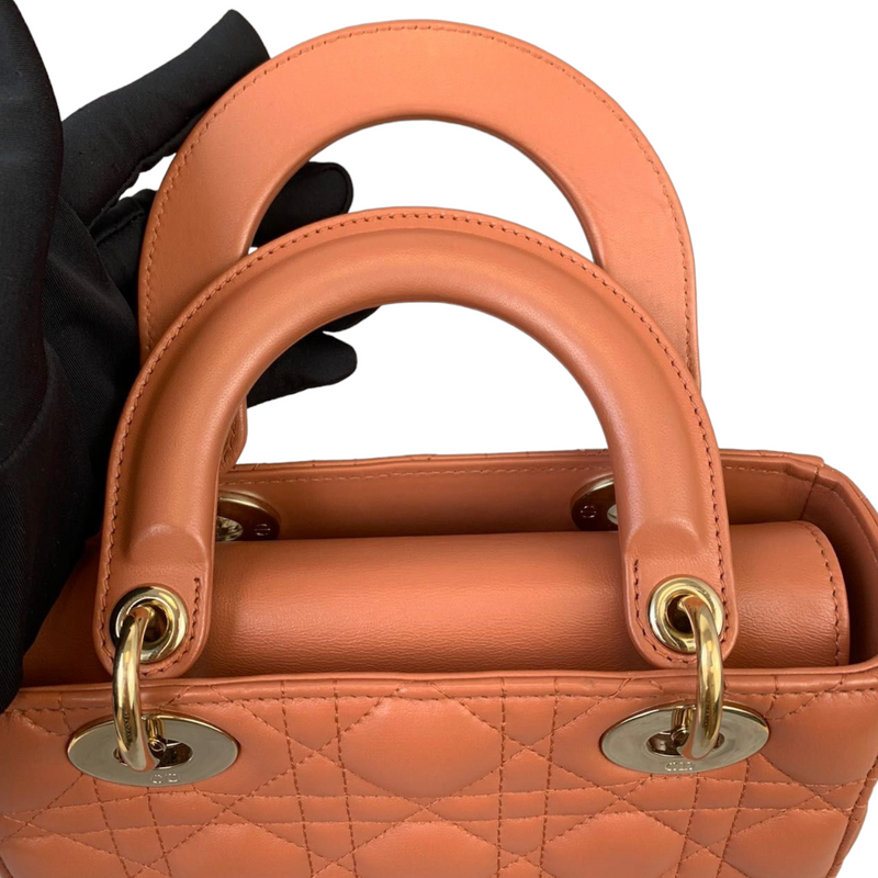 Small ABC Dior Lucky Badges Lambskin Orange GHW