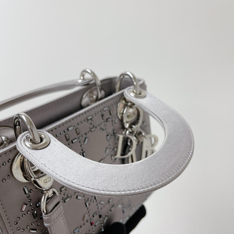 Embellished Cannage Satin Mini Lady Dior Grey
