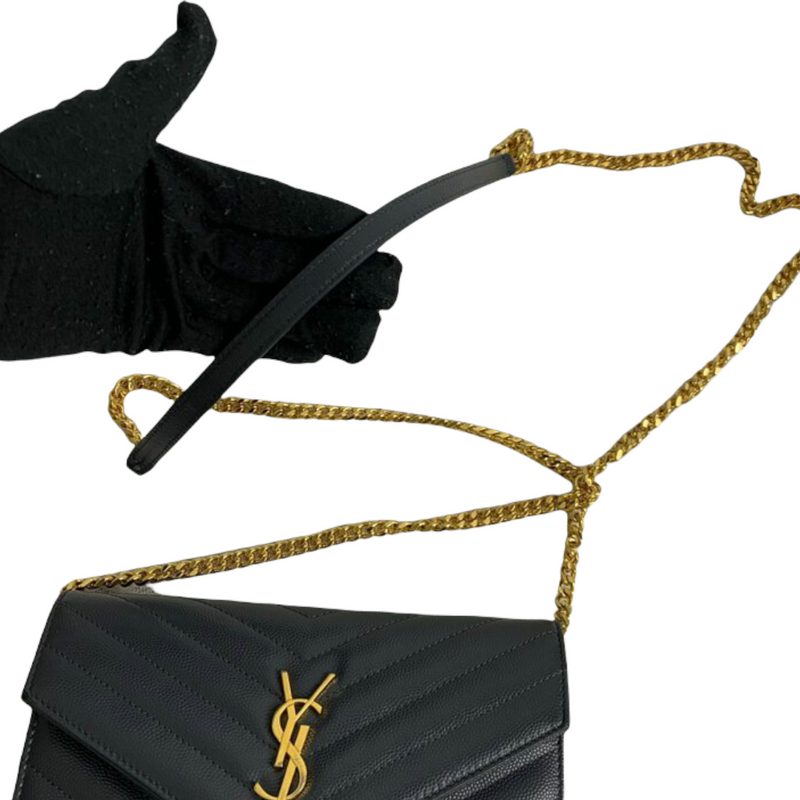 Envelope Wallet on Chain Grained Leather Black GHW