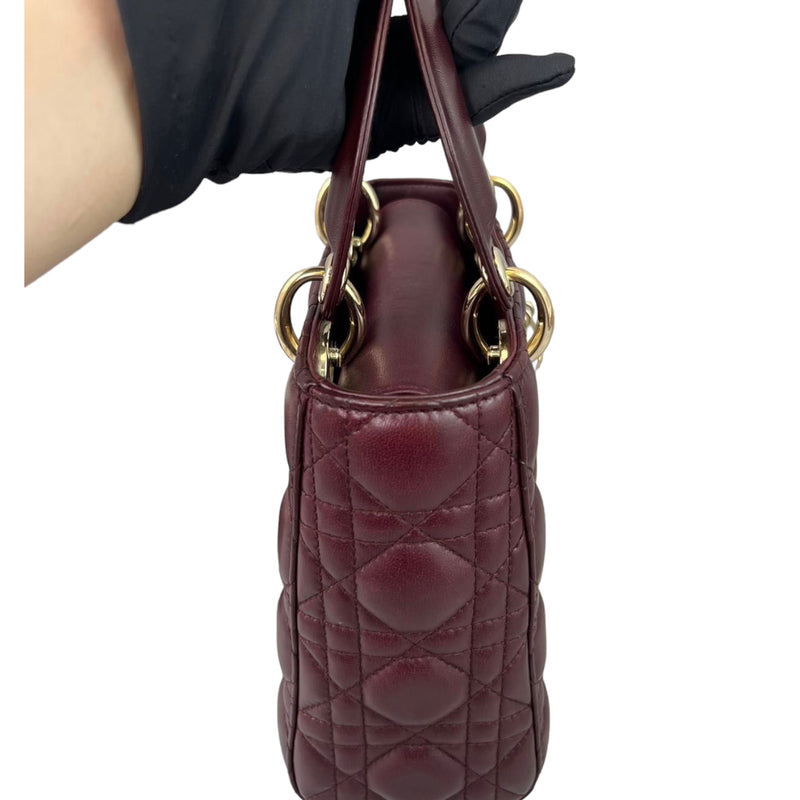 Small Lady Dior Lucky Badges Lambskin Burgundy GHW