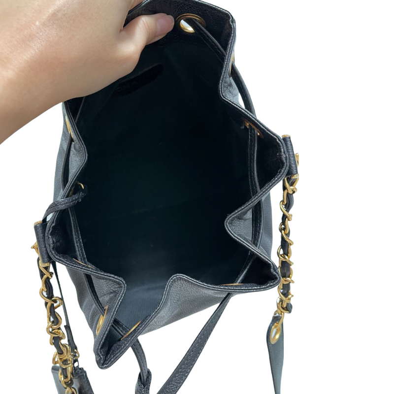 Chanel Gray Quilted Calfskin Mini Drawstring Bucket Bag Gold