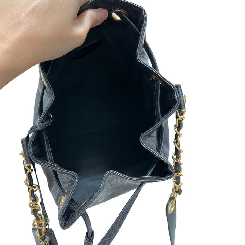 Chanel Black About Pearls Drawstring Bucket Bag Mini