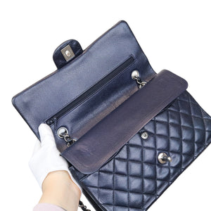 Classic Double Flap Caviar Medium Blue SHW