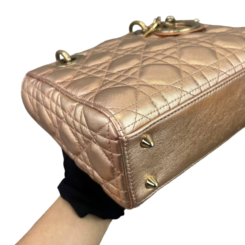 Cannage Lambskin Small Lady Dior Rose Gold GJW