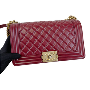 Quilted Old Medium Boy Calfskin Dark Red GHW