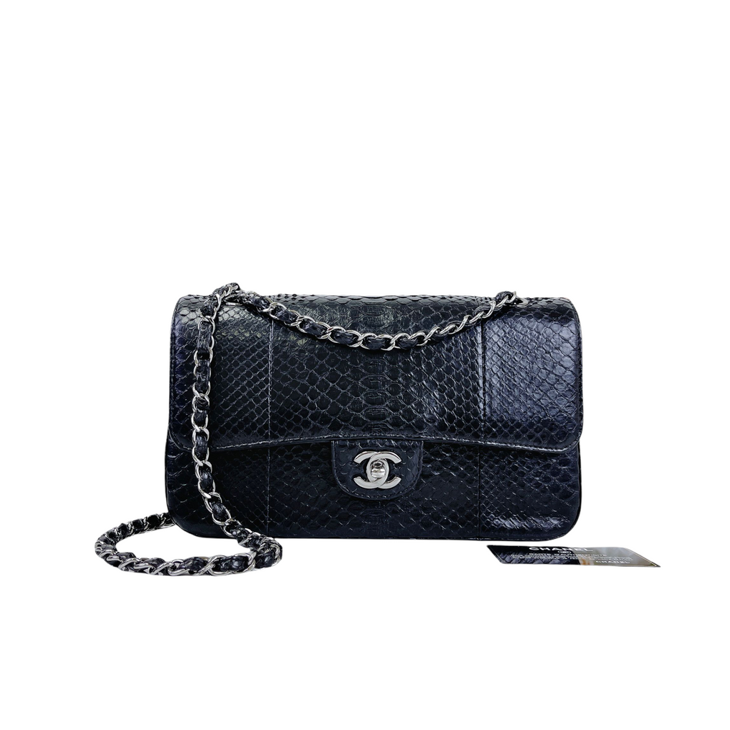 Classic Flap Medium Bag Python Black SHW