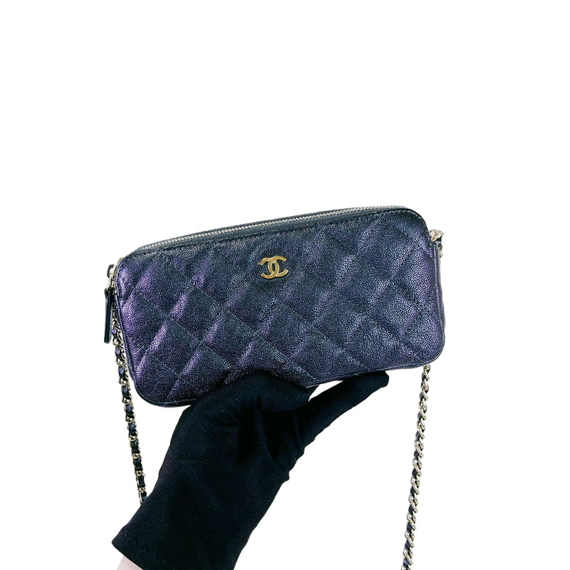 CHANEL Goatskin Quilted Chic Pearls Clutch With Chain Black 834332