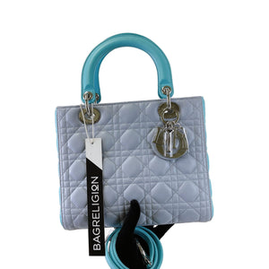 Bi-colour Lady Dior Lambskin Medium Blue SHW