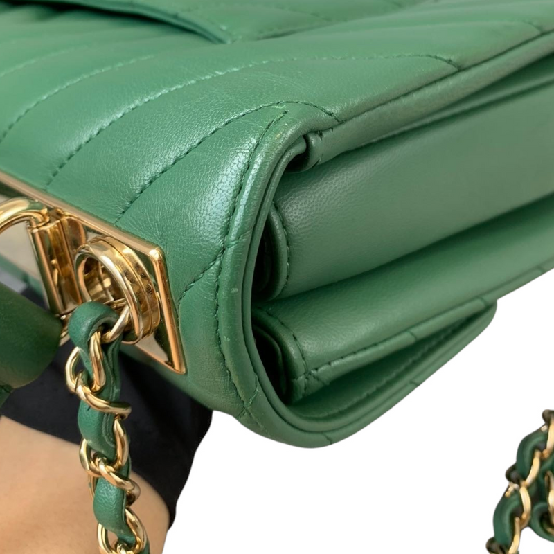 Small Trendy CC Flap Lambskin Green GHW