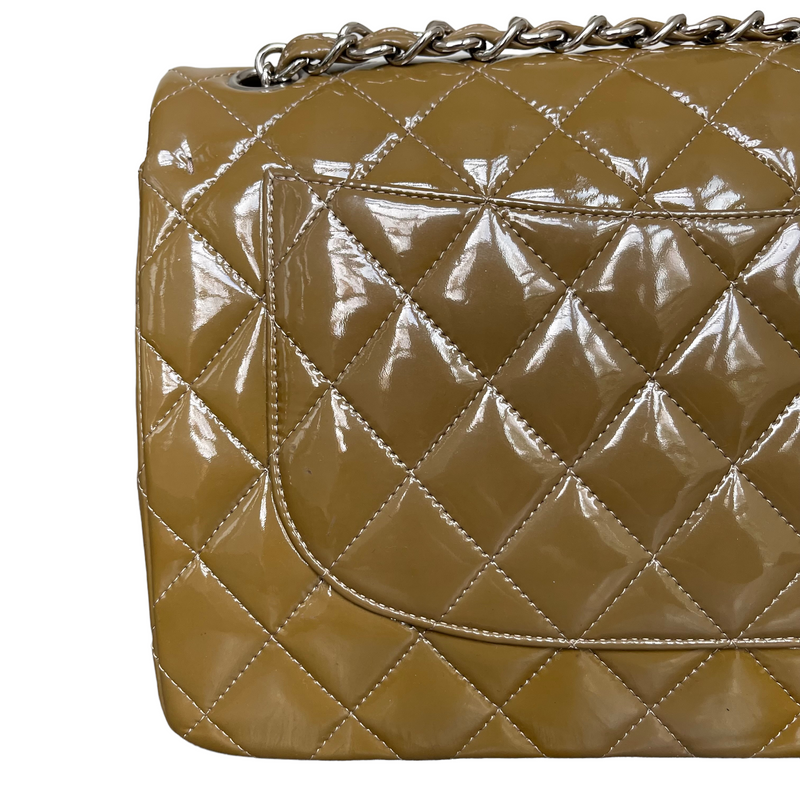 Jumbo Double Flap Patent Taupe SHW
