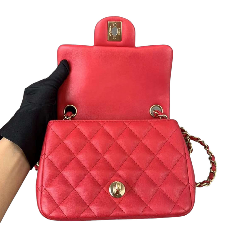 Classic Flap Square Mini Lambskin Red GHW