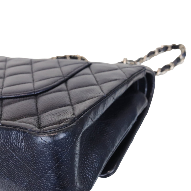 Classic Double Flap Caviar Medium Blue SHW