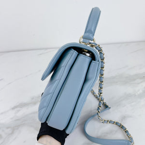 Small Trendy CC Chevron Lambskin Blue GHW