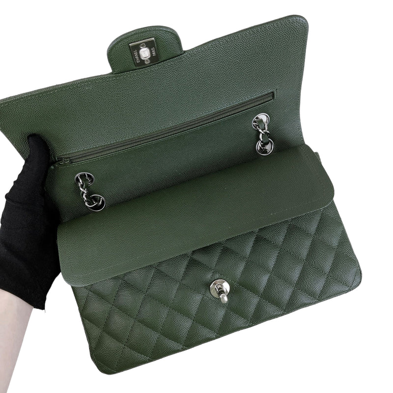 Medium Classic Double Flap Caviar Green SHW