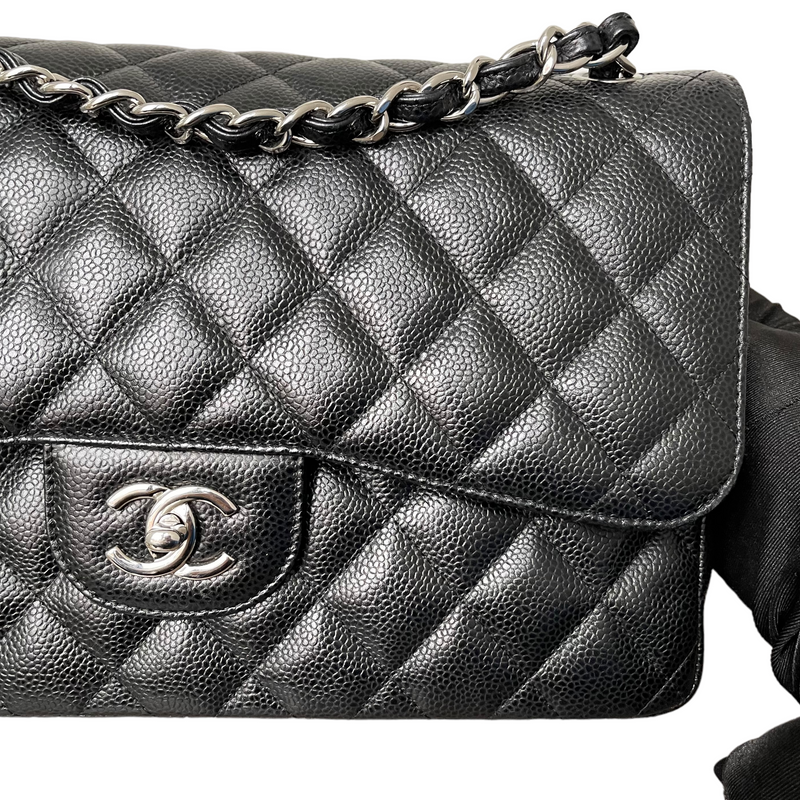 Jumbo Classic Double Flap Caviar Black SHW