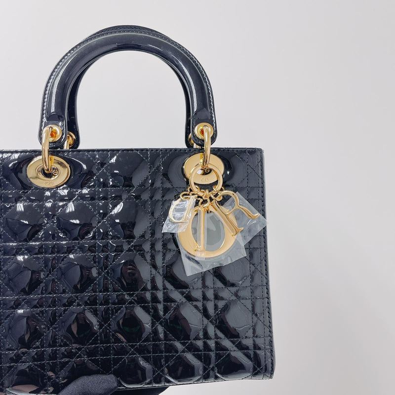 Lady Dior Patent  Medium Black GHW