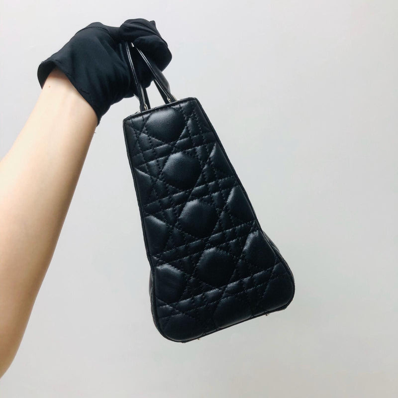 Classic Lambskin Cannage Medium Lady Dior Black Leather Bag