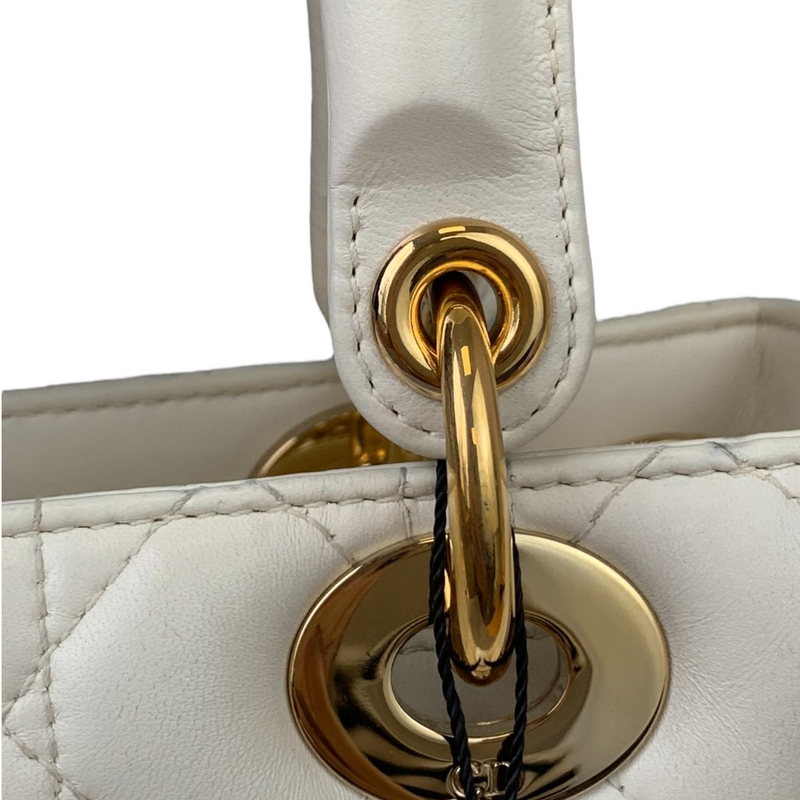 Cannage Lady Dior Medium White GHW