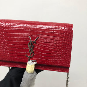 Classic Monogram Kate Tassel WOC in Red Crocodile Embossed Leather