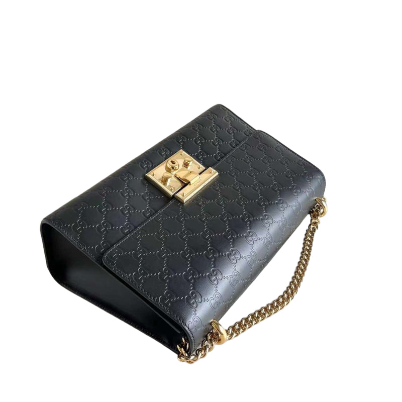 NEW Gucci Padlock Medium GG Black Guccissima Leather Chain Shoulder Bag