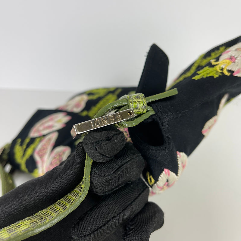 Embroidered Flowers and Lizard Trim Baguette