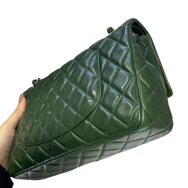 CHANEL Medium Classic Double Flap Bag Green Lambskin - Bellisa