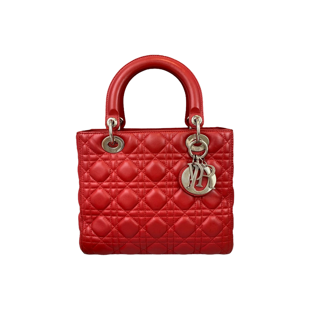 Medium Lady Dior Cannage Lambskin Red SHW