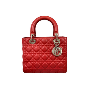 Medium Lady Dior Cannage Lambskin Red SHW