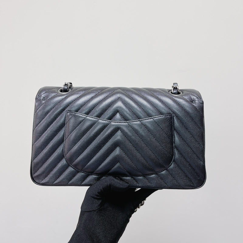Classic Flap Medium Chevron Caviar Black RHW