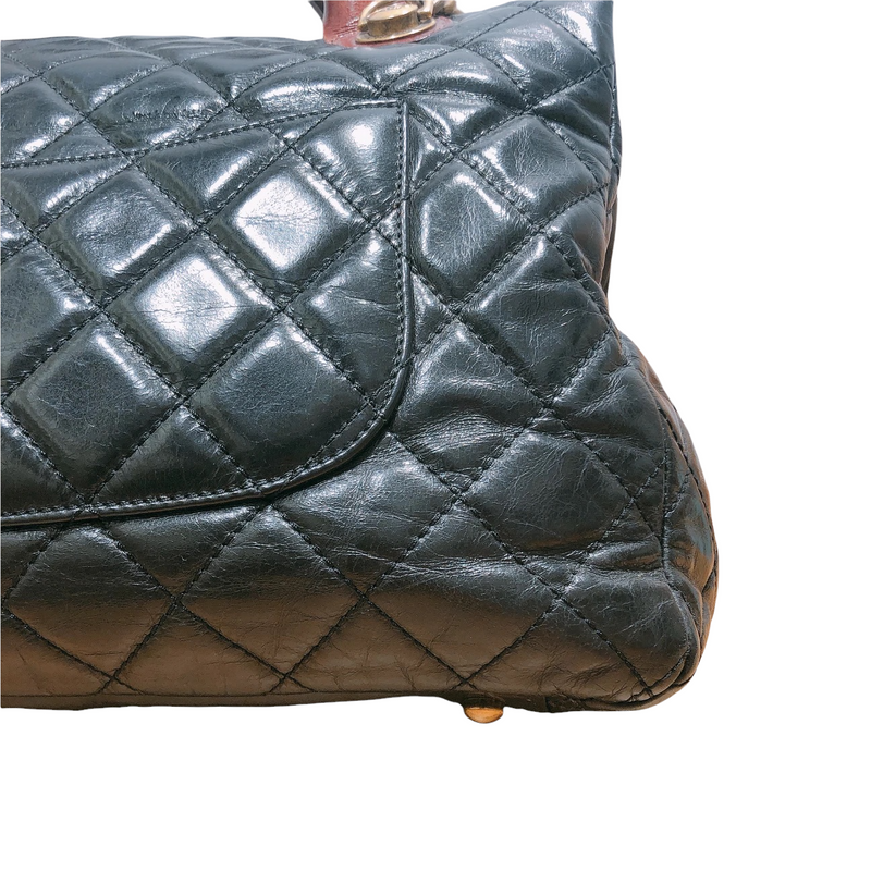 CHANEL Red Quilted Glazed Calfskin Leather Large Castle Rock Top Handl