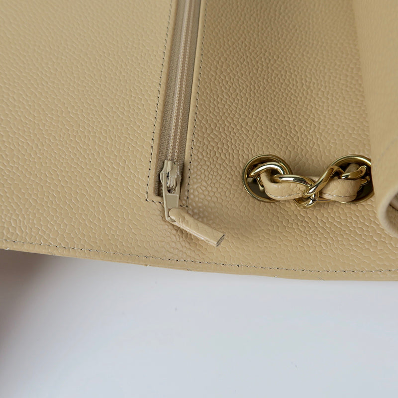 Double Flap Jumbo in Beige Caviar Leather GHW