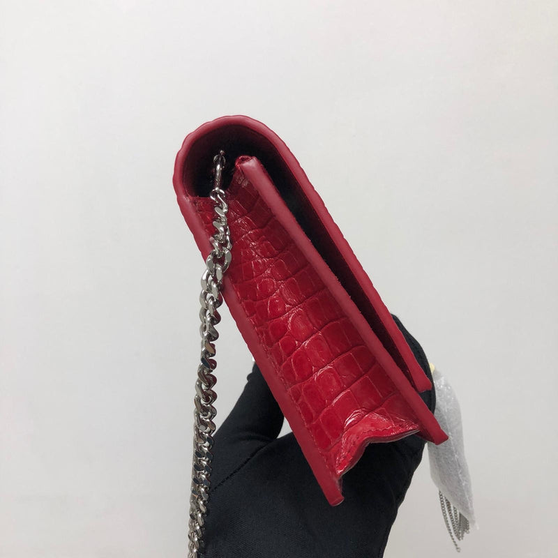 Classic Monogram Kate Tassel WOC in Red Crocodile Embossed Leather