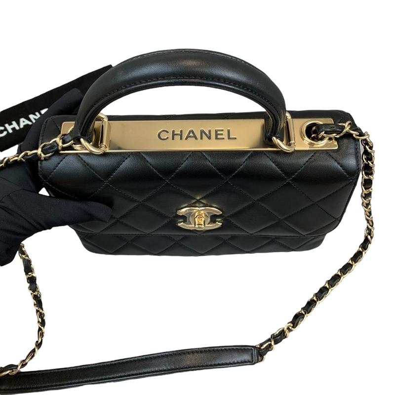 Chanel 2017 Black Lambskin Small Trendy Flap Bag with Handle GHW