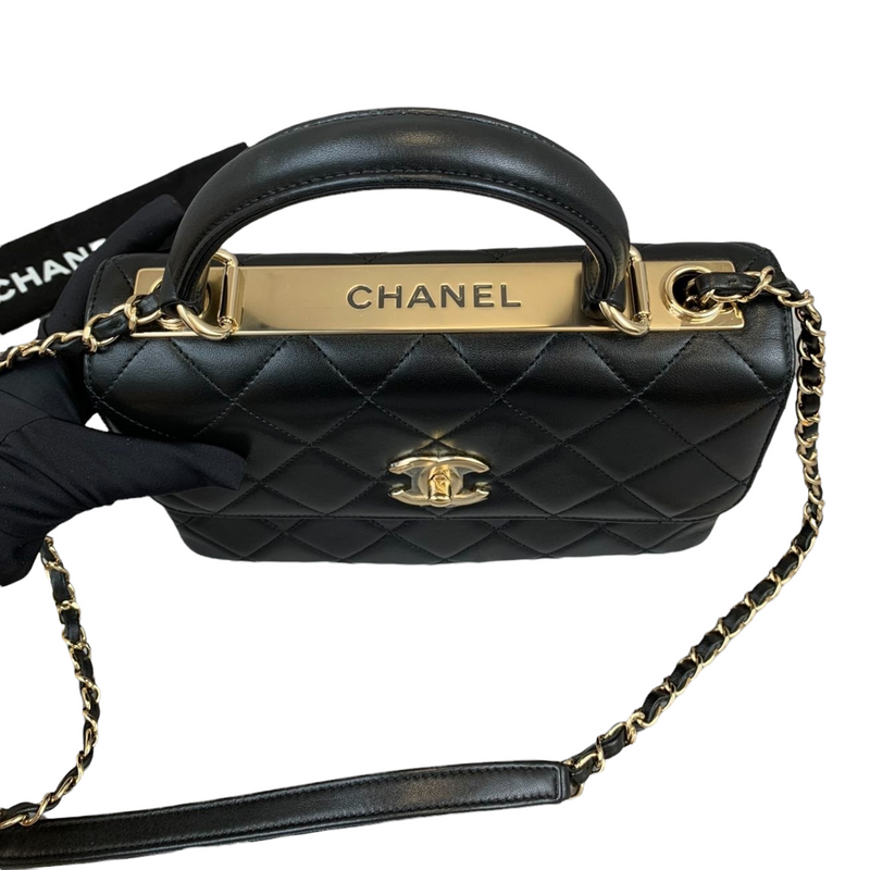 CHANEL Lambskin Quilted Small Trendy CC Dual Handle Flap Bag Black