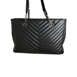 Sheepskin Matelasse Chevron Large Monogram Shopping Bag Black